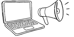 パソコンと拡声器の写真